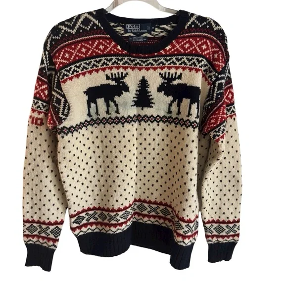 Vintage Polo Ralph Lauren Winter Moose Pullover Sweater Cashmere Angora Men's M - Picture 1 of 16